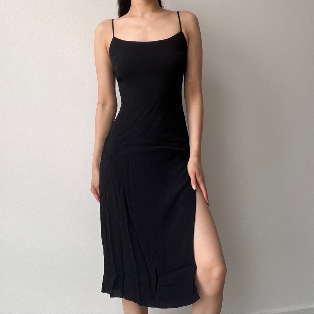 Aritzia Wilfred Black Affogato Midi Spaghetti Strap Slip w/ Slit Dress Size 0